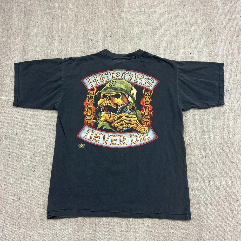 Vintage Heroes Never Die Shirt Mens Large Black 1990s US Army Vietnam